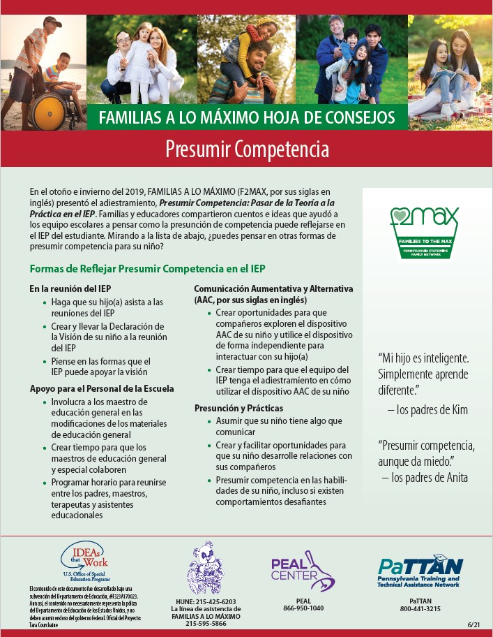 Families to the MAX Tip Sheet: Presuming Competence (Spanish)